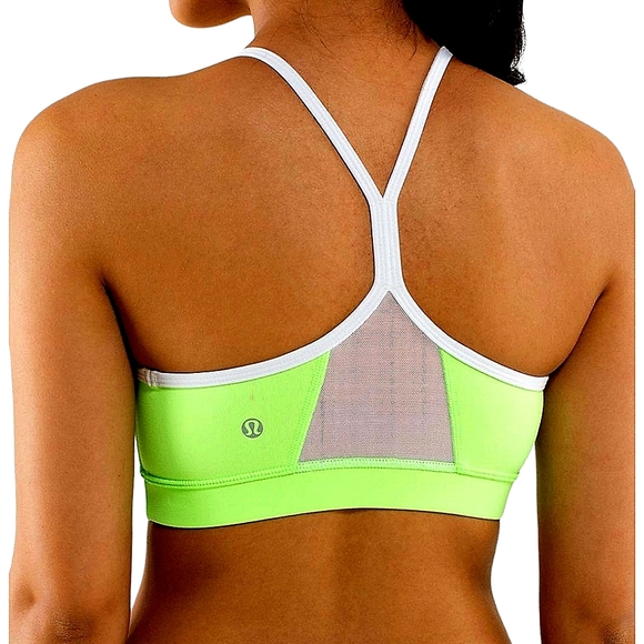 Lululemon Flow Y Bra IV Neon Green White Size 8 Racerback Sports Bra EUC - Picture 2 of 16